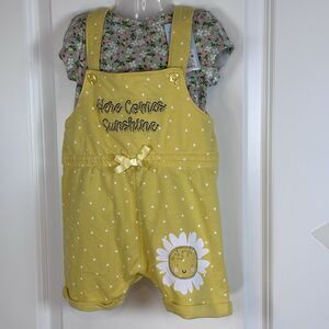 Quiltex Here Comes Sunshine Yellow Overall & Floral Carter T shirt 18 M summer